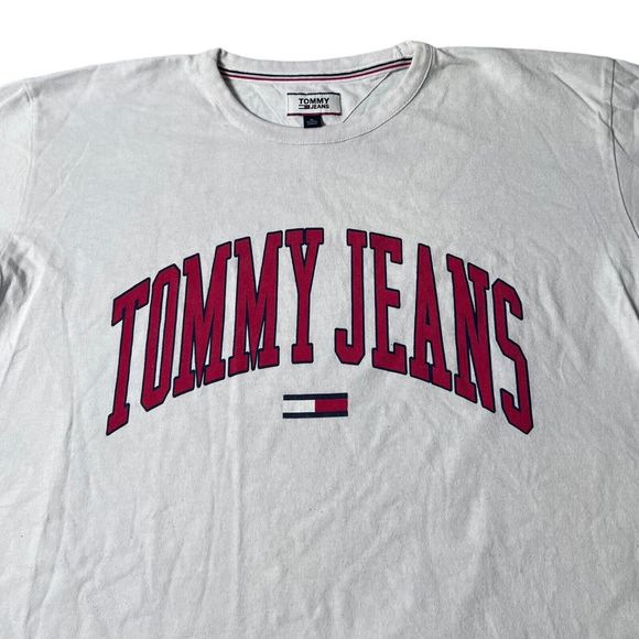 Tommy Jeans New York Patch White T-shirt Giant Spell Out Logo Men’s Size XL - Picture 4 of 8